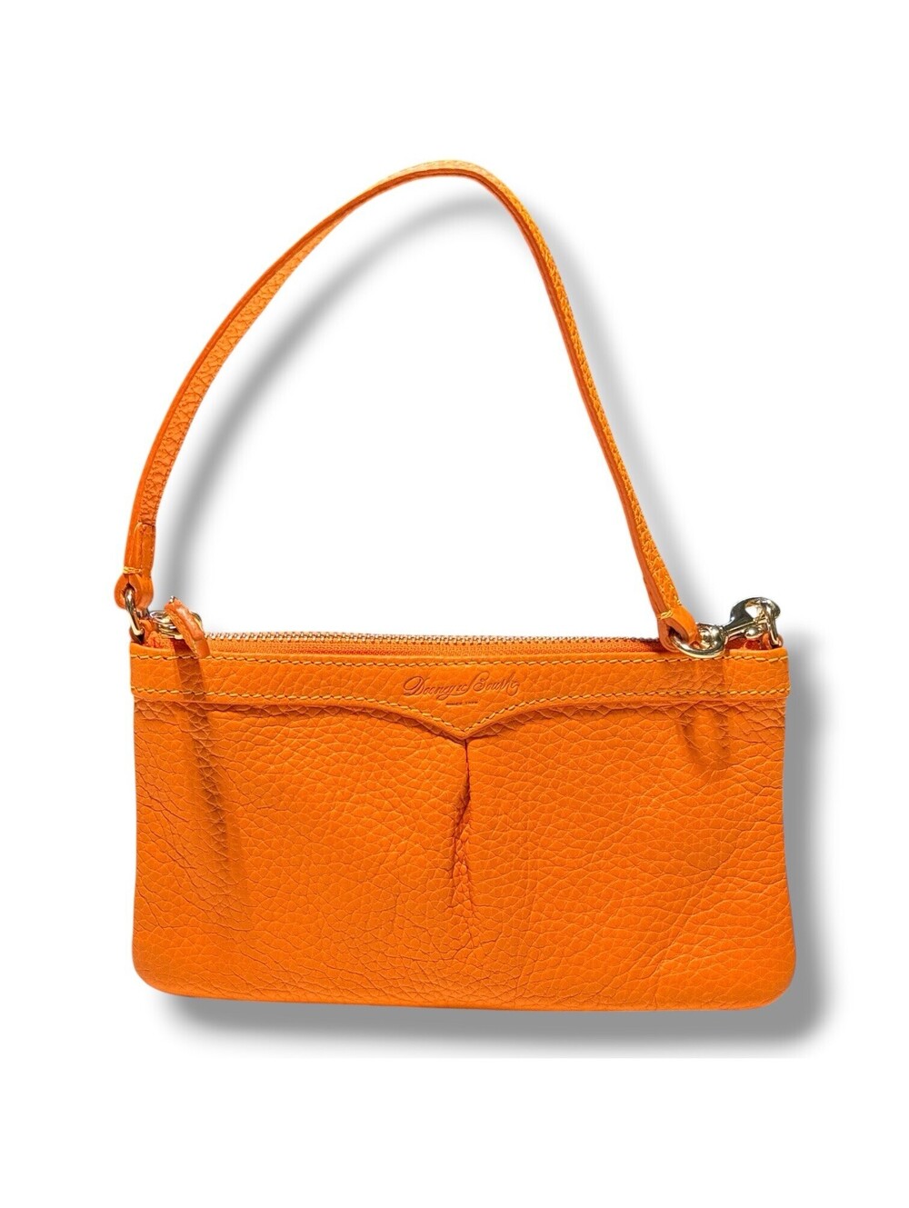 VTG Dooney & Bourke Orange Pebble Leather Wristlet Clutch Small Handbag Purse
